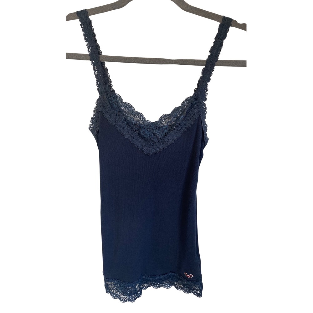 Vtg Y2K Hollister Lace Cami Tank Top Navy Blue  Stretch Grunge Fairy  Size S
